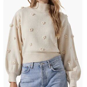 ASTR THE LABEL Floral Applique Knit Sweater Cream Boho Cottage Coastal Neutral